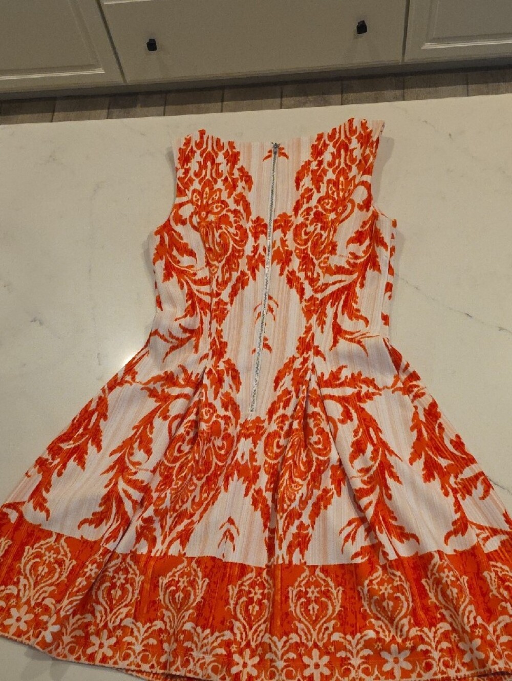 Danny & Nicole Orange and White Baroque Print Fit And Flare Dress - Picture 2 of 10